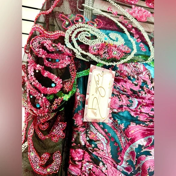 NWT Vintage Y2K Bob Mackie B’Zar Boho Paisley Beaded Dress Set 14/12 - Picture 11 of 13